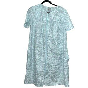 Croft & Barrow Intimates Womens Zip-Front Floral Nightgown Dress S Blue